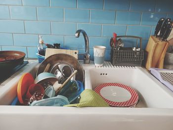 High angle view of people in bathroom at home