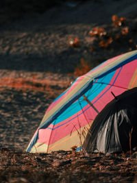 Tent on beach against sky