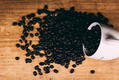 High angle view of coffee beans on table