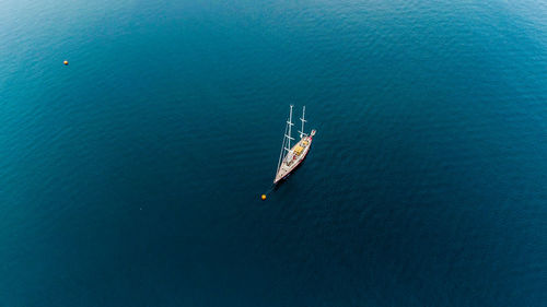 High angle view of sailboat in sea