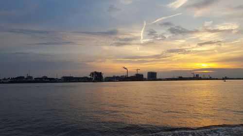 View of city at sunset