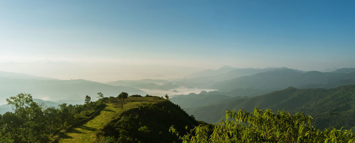 Panorama of beautiful countryside. sunny afternoon. wonderful springtime landscape in mountains.