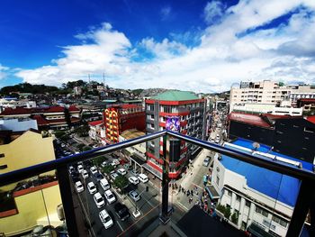 High angle view of buildings against sky in city