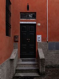 Closed door of building