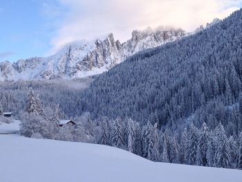 Scenic view of snowcapped mountains against sky