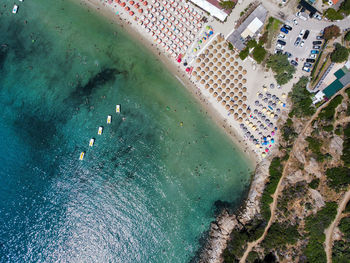Aerial view of the paradisiacal beach of fetovaia on the island of elba