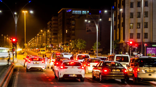 Traffic on road at night