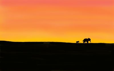 Silhouette horse on desert against sky during sunset