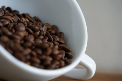 Close-up of coffee beans in bowl on table