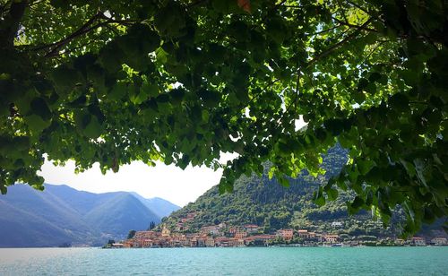 Scenic view of sea against mountains