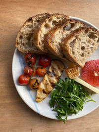 High angle view of food in plate on table