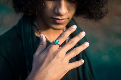 Close-up of woman holding hands