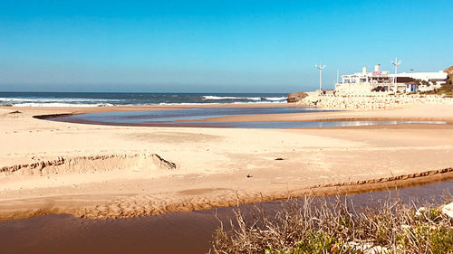 Scenic view of beach against clear sky