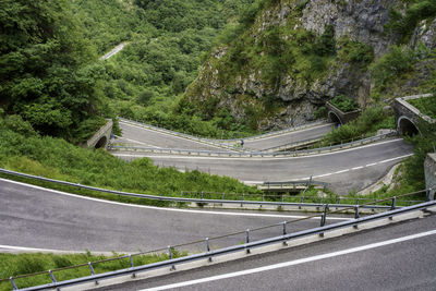 High angle view of road amidst trees