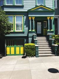 Potted plants against steps