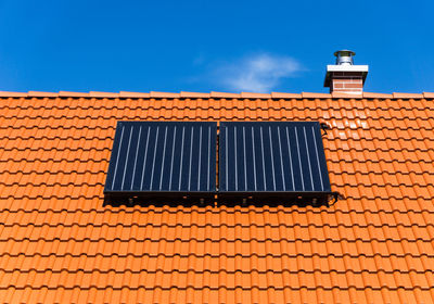 Low angle view of house against blue sky