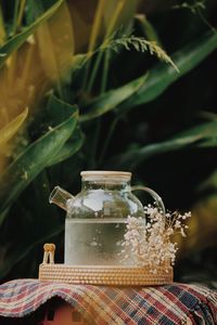 Close-up of drink in jar