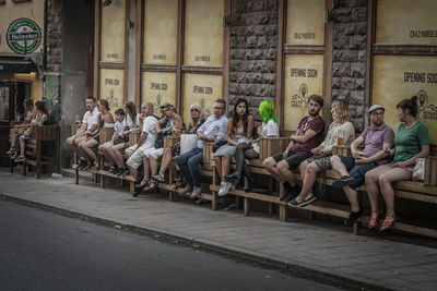 Group of people in front of building