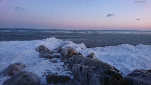 Scenic view of sea against clear sky