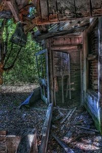 Damaged window in abandoned building