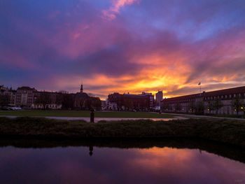 City lit up at sunset