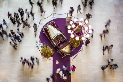 High angle view of people walking in shopping mall