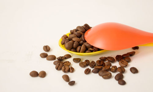 Close-up of cookies against white background