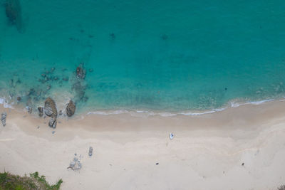 High angle view of people swimming in sea