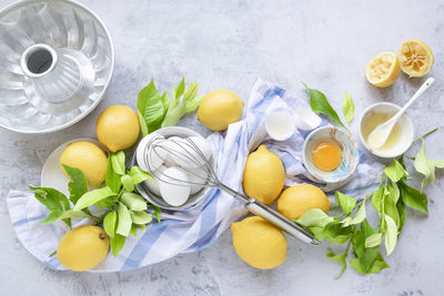 High angle view of fruits on table