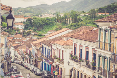 High angle view of buildings in mountain