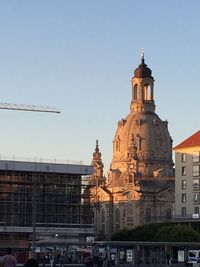 Low angle view of buildings against clear sky