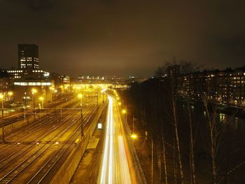 Light trails on road at night