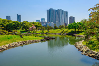 Scenic view of modern buildings in city against sky