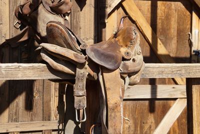 Close up of weathered western saddle