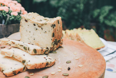 Close-up of bread in plate on table