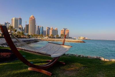 View of calm sea against clear sky