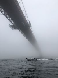 Boat sailing in sea against sky