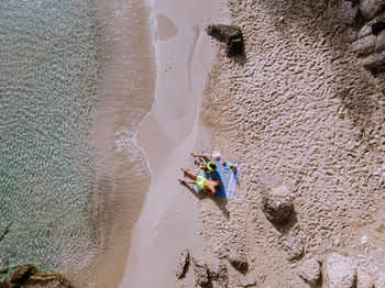 High angle view of people on beach