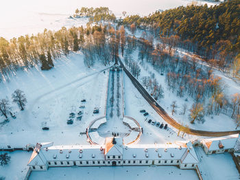 High angle view of ski lift during winter