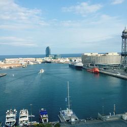 High angle view of boats at harbor