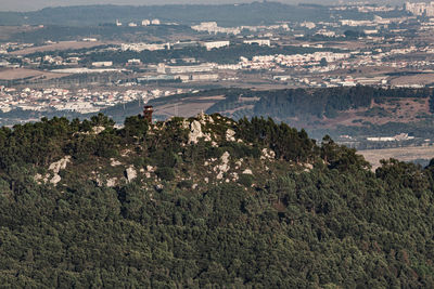 High angle view of cityscape and sea