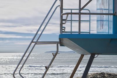 Lifeguard hut on beach against sky