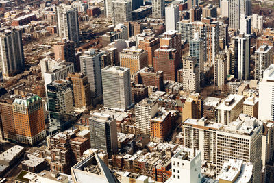 High angle view of modern buildings in city