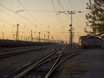 Railroad tracks in sunset in masis station, ararat province, armenia 