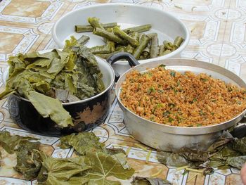 High angle view of food on table