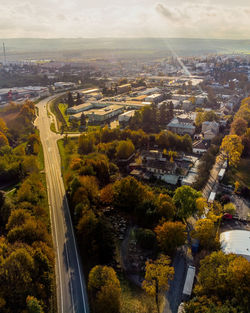 High angle view of cityscape against sky