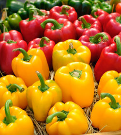 Full frame shot of bell peppers at market stall