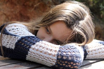Close-up of girl looking down