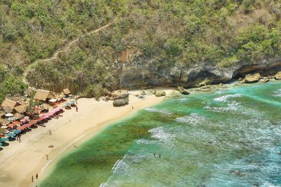 High angle view of people on beach