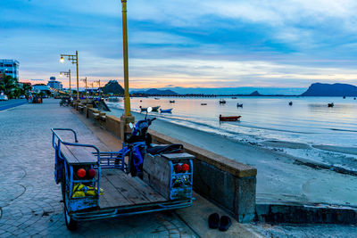 Scenic view of beach against sky during sunset